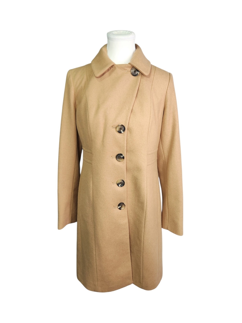 Anne Klein Women’s PS Camel Wool Blend Pea Coat Tailored Button Front Petite Sm - Picture 7 of 16
